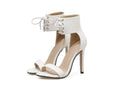 Sarah Express Lace Up Python Pattern Stiletto Sandals White