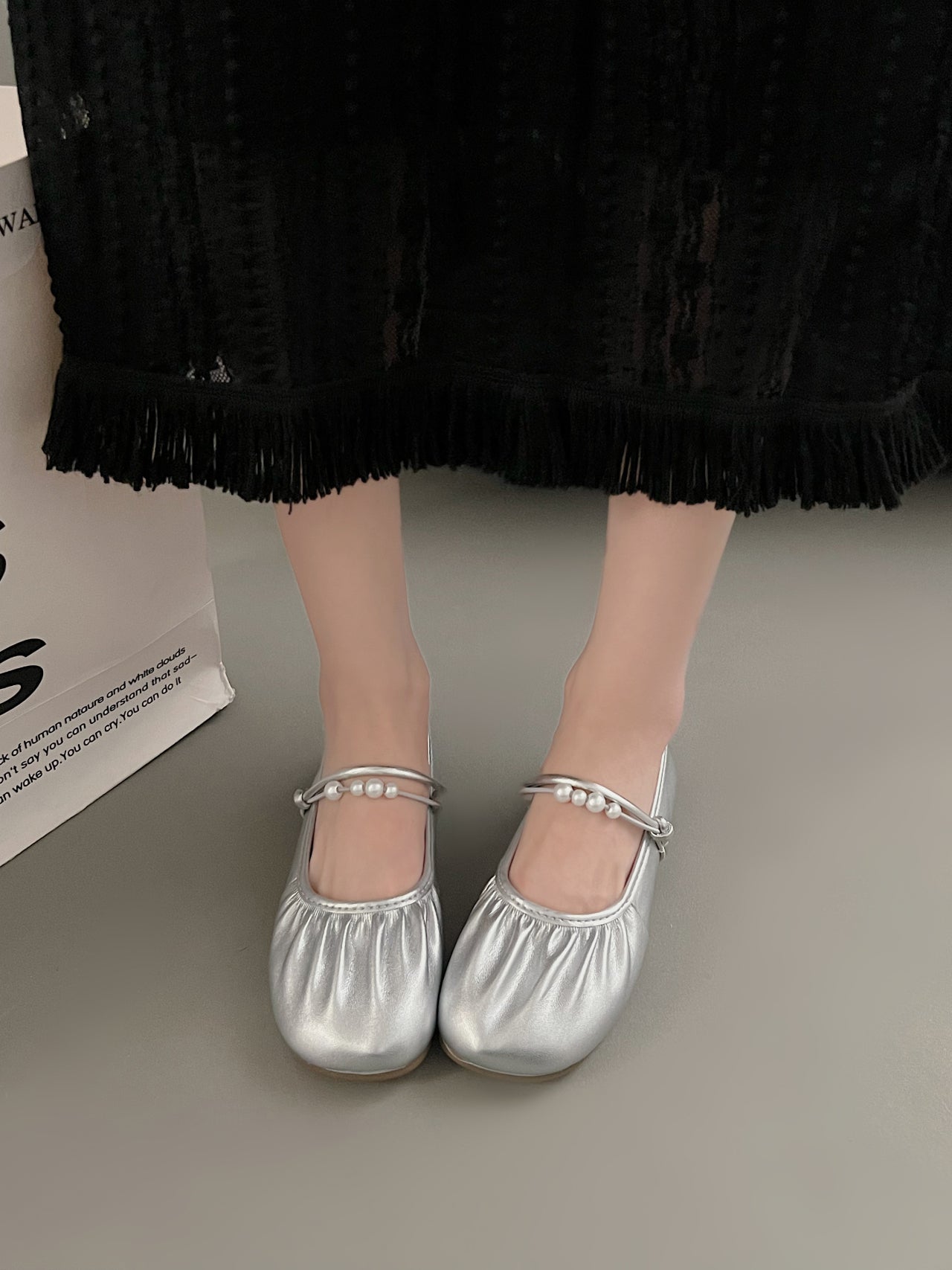 2026 Fall New Silver Mary Jane Loafers, French Gentle Shallow Vamp Flats Women Dress Shoes For Skirts – product detail alternate view 4
