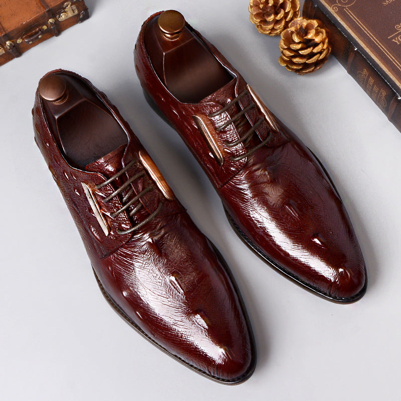 Sarah Express Men's Crocodile Texture Formal Dress Shoes Wine Red