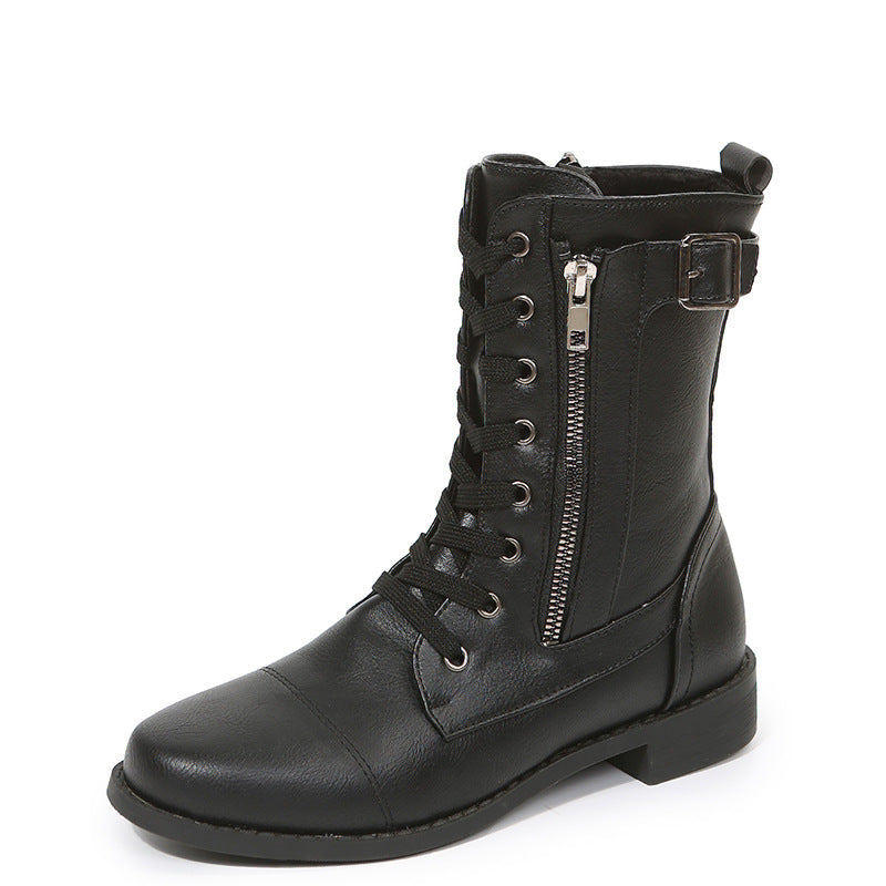 Sarah Express Lace-Up Western Martin Boots Black