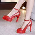 Sarah Express Ankle Strap Platform High Heel Pumps Red
