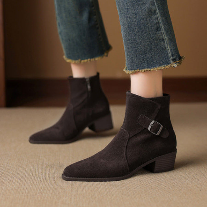 Sarah Express Women's Retro Satin Chunky Heel Boots