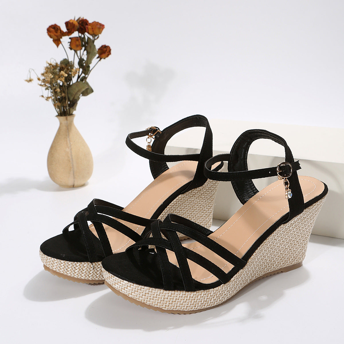 Sarah Express Women's Strappy Wedge Sandals