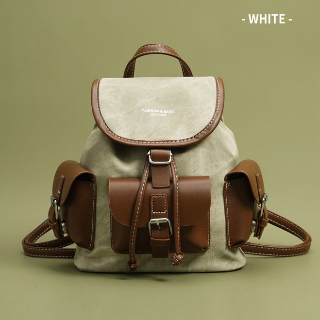 Sarah Express Retro Color Block Textured Backpack Beige