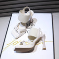 Sarah Express Suede Square Toe Stiletto Sandals Beige
