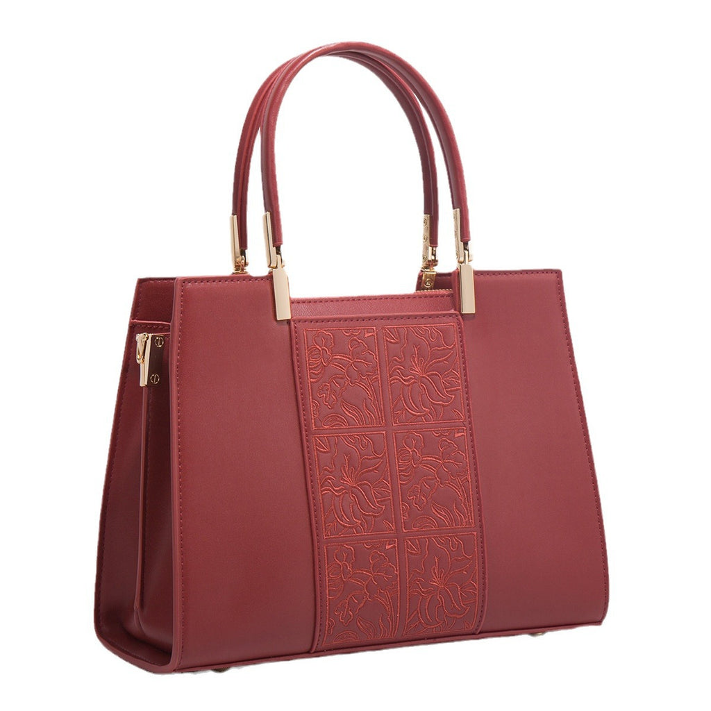 Sarah Express Embroidered Floral Structured Red Handbag Embroidered Red