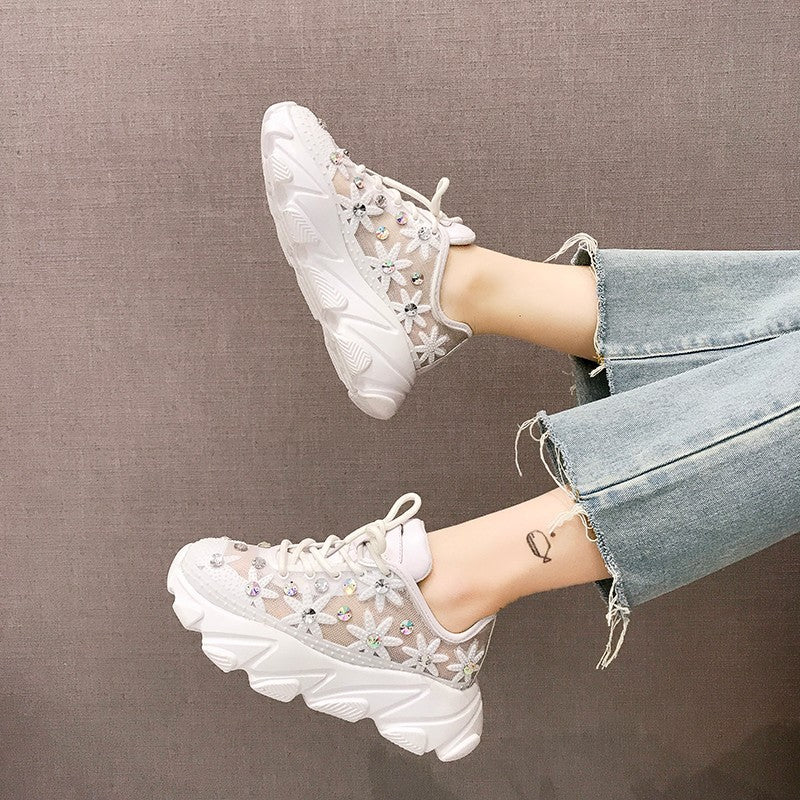 Sarah Express Embellished Mesh Platform Sneakers