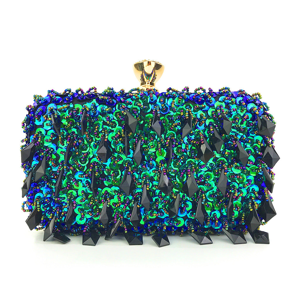 Sarah Express Sequin Embellished Square Evening Clutch Bag Green