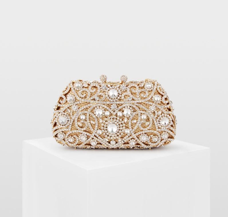 Sarah Express Crystal Beaded Evening Clutch Bag Gold