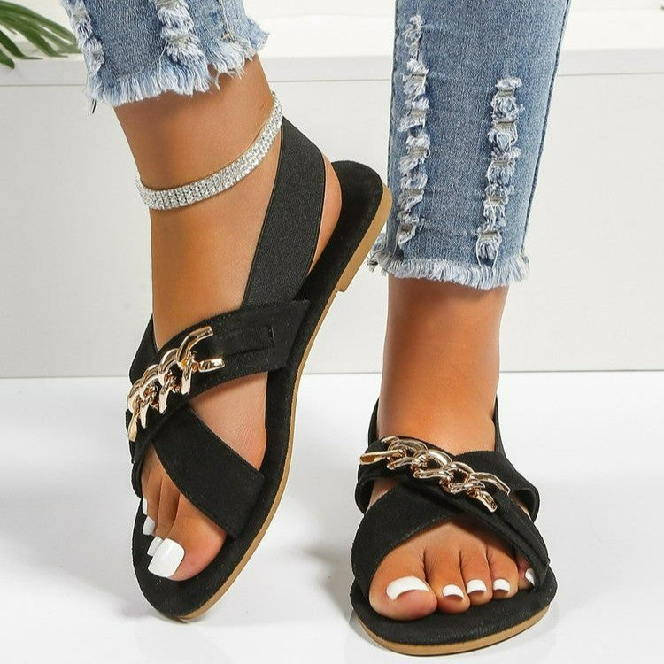 Sarah Express Chain Detail Elasticated Flat Sandals
