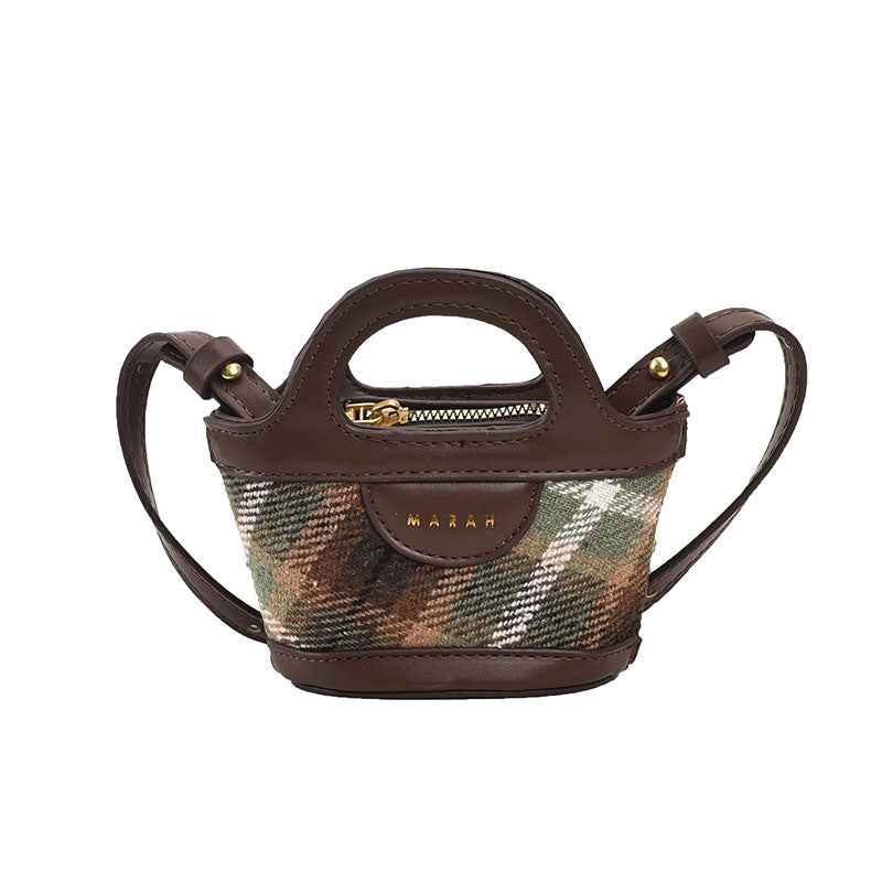 Sarah Express Patchwork Plaid Mini Tote Crossbody Bag Green Plaid