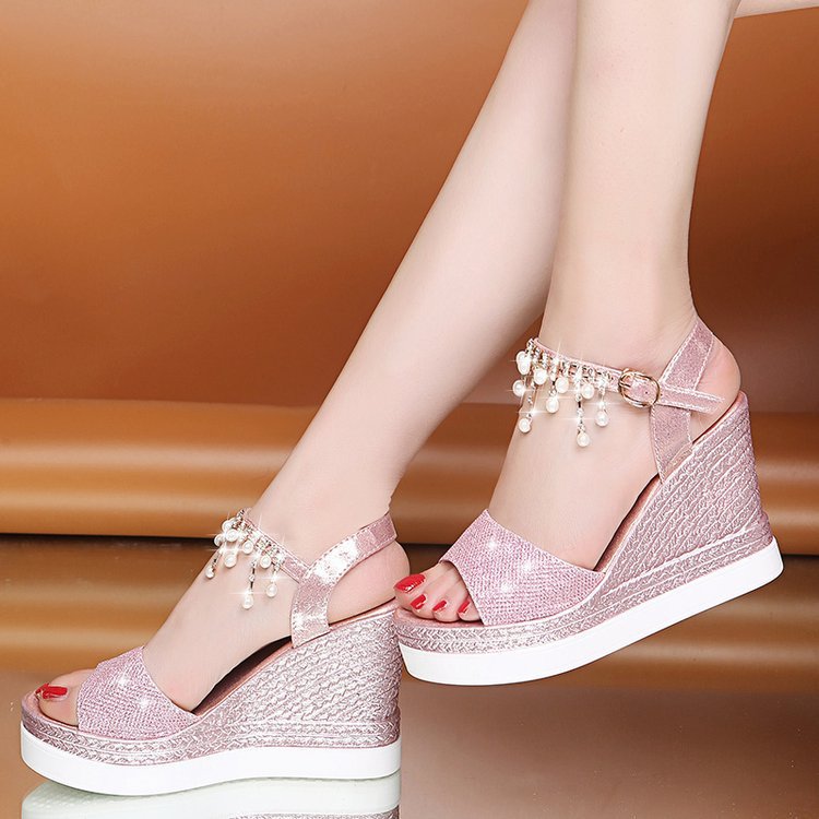 Sarah Express Beaded Platform Wedge Sandals