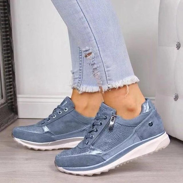 Sarah Express Women's Rhinestone Embellished Casual Platform Sneakers Blue