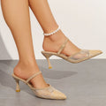 Sarah Express Pointed Toe Mesh Stiletto Mules Apricot