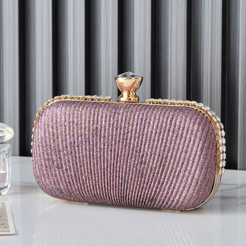 Sarah Express Glitter Oval Evening Clutch Handbag Purplish Red