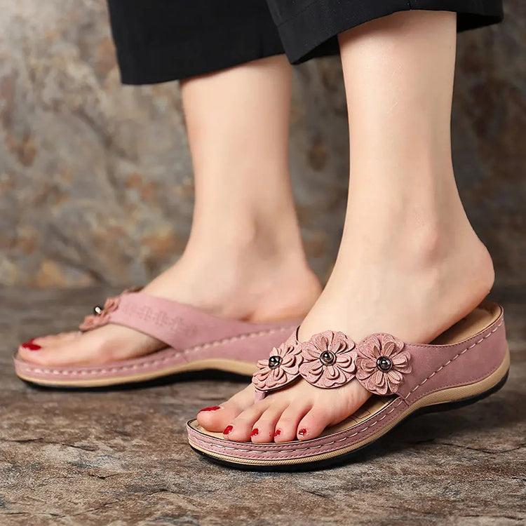 Sarah Express Floral Wedge Sandals Retro Summer Slides