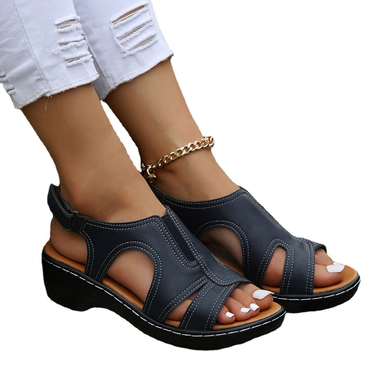 Sarah Express Women's Velcro Cutout Roman Sandals