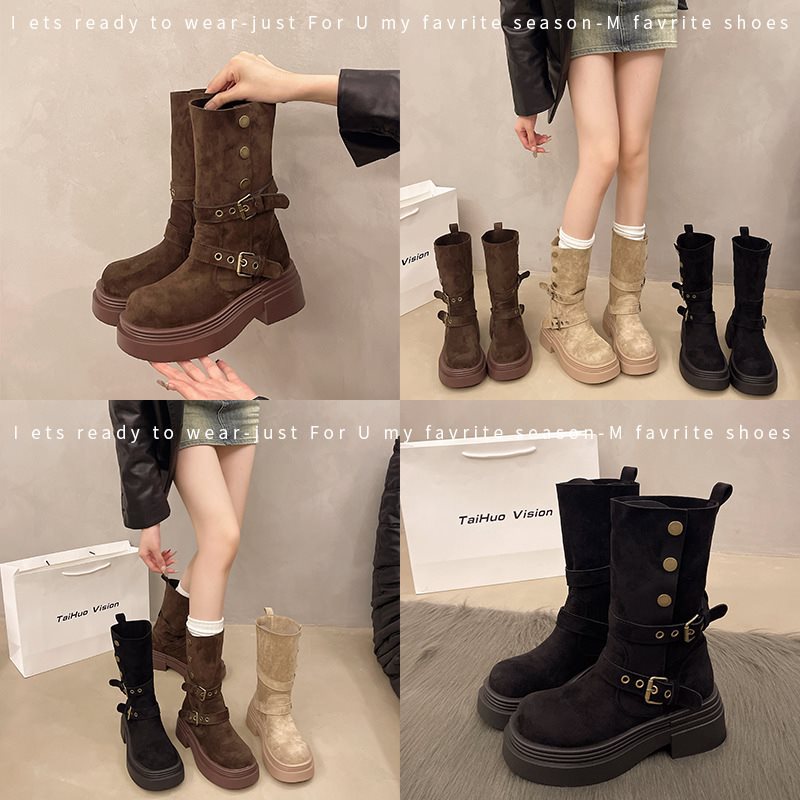 Sarah Express Matte Suede Mid-Calf Block Heel Boots