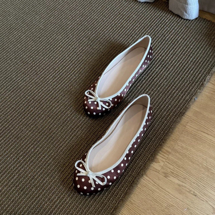 Sarah Express Polka Dot Bowtie Satin Flat Shoes