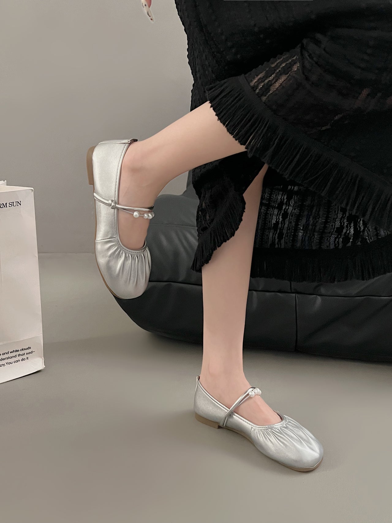 2026 Fall New Silver Mary Jane Loafers, French Gentle Shallow Vamp Flats Women Dress Shoes For Skirts – front product view