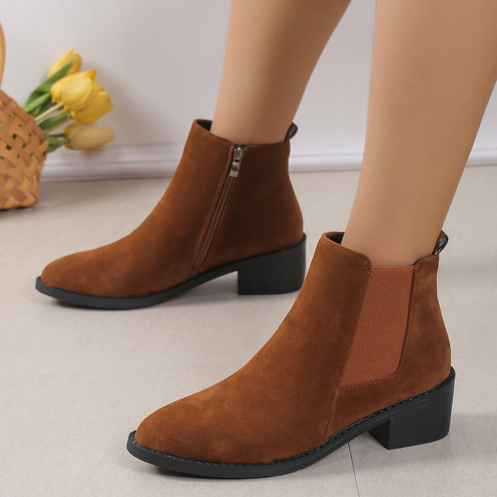 Sarah Express Women's Suede Pointed Toe Ankle Boots
