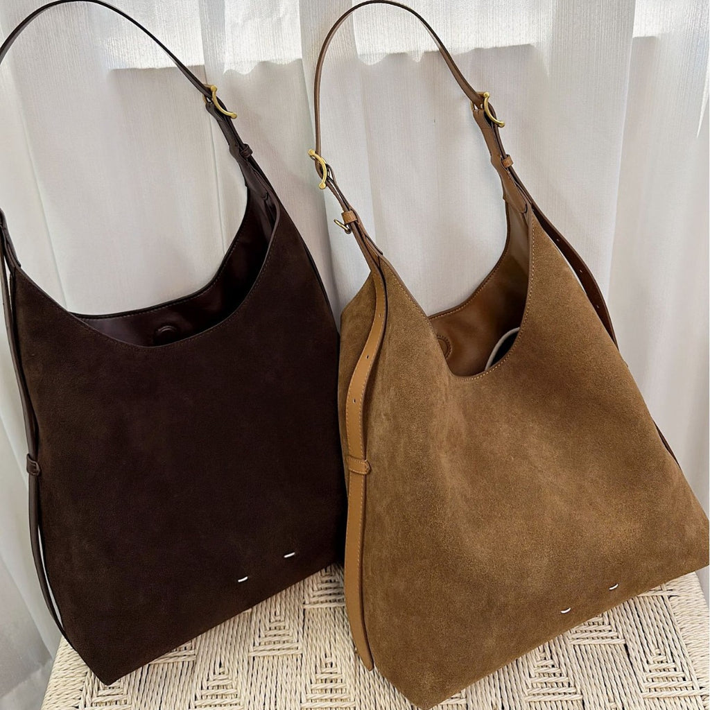 Sarah Express Suede Bucket Shoulder Bag Patchwork Detail