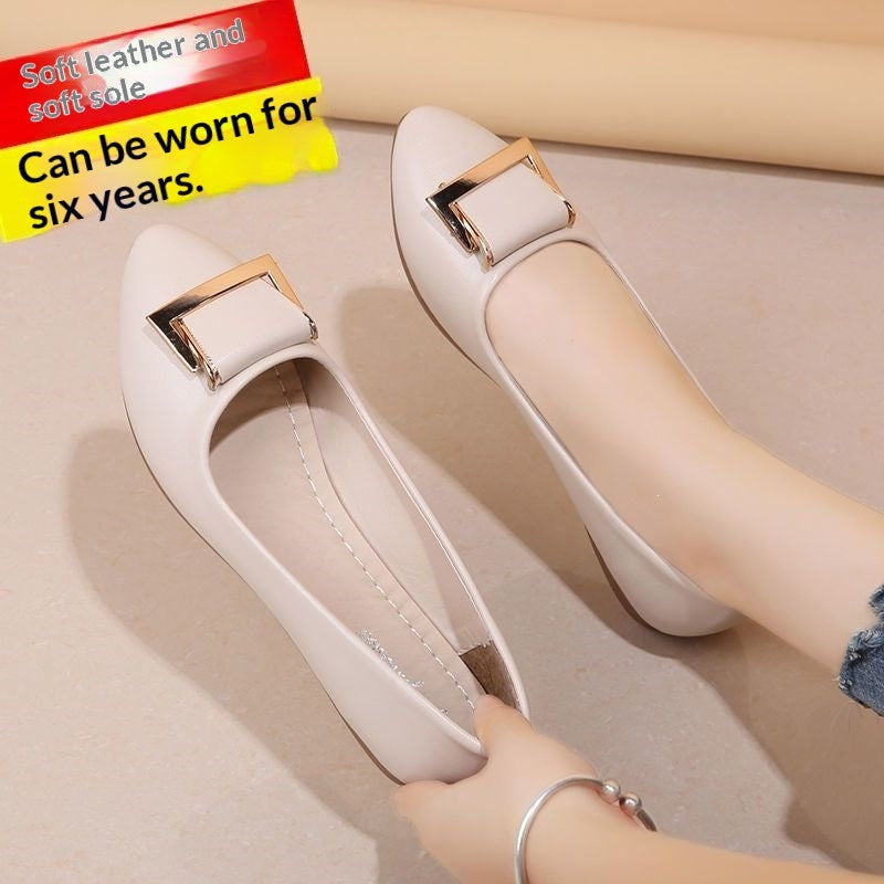 Sarah Express Buckle Detail Block Heel Loafers Beige 868Style