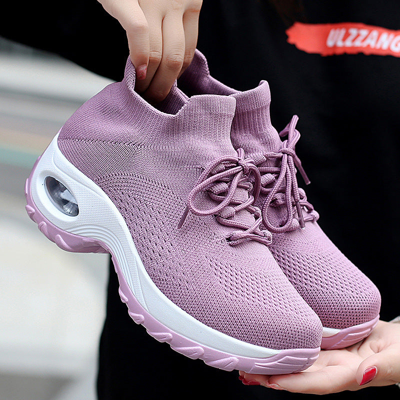 Sarah Express Lightweight Knit Lace-Up Walking Sneakers Pink purple