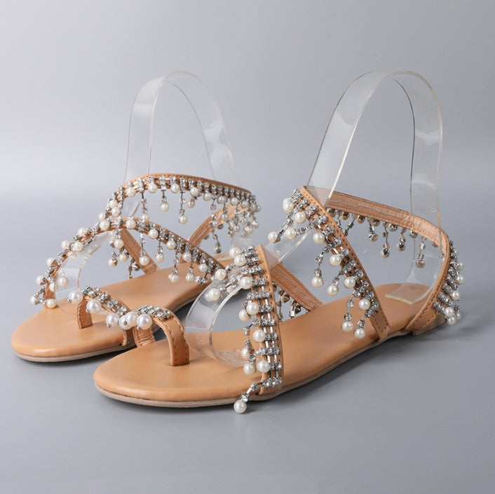 Beaded Pearl Roman Flat Sandals – product detail alternate view 6