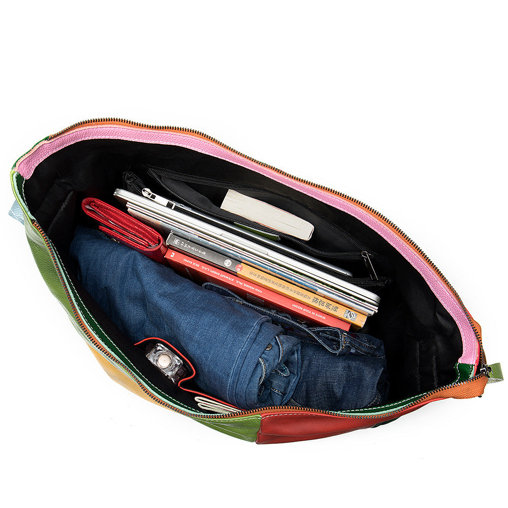 Sarah Express Colorblock Patchwork Leather Travel Bag