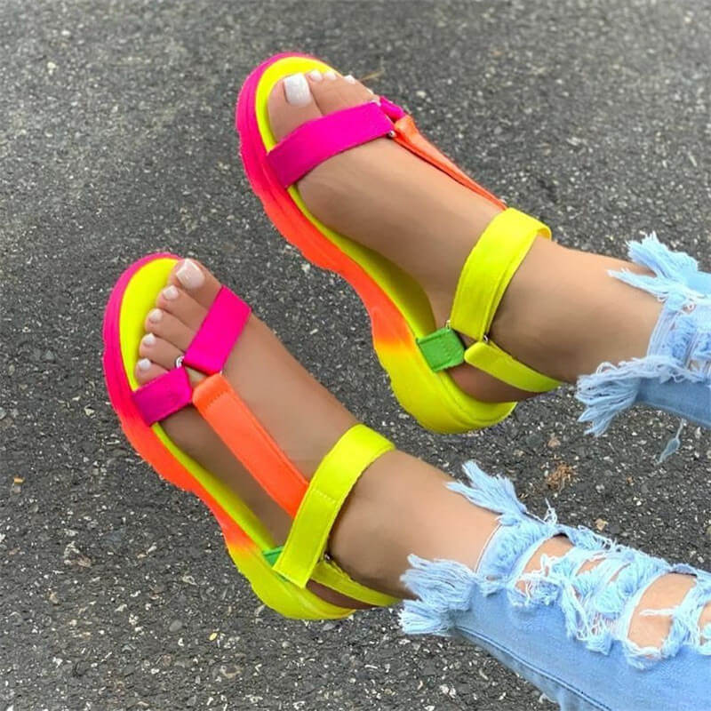 Sarah Express Adjustable Strap Flat Sport Sandals Yellow
