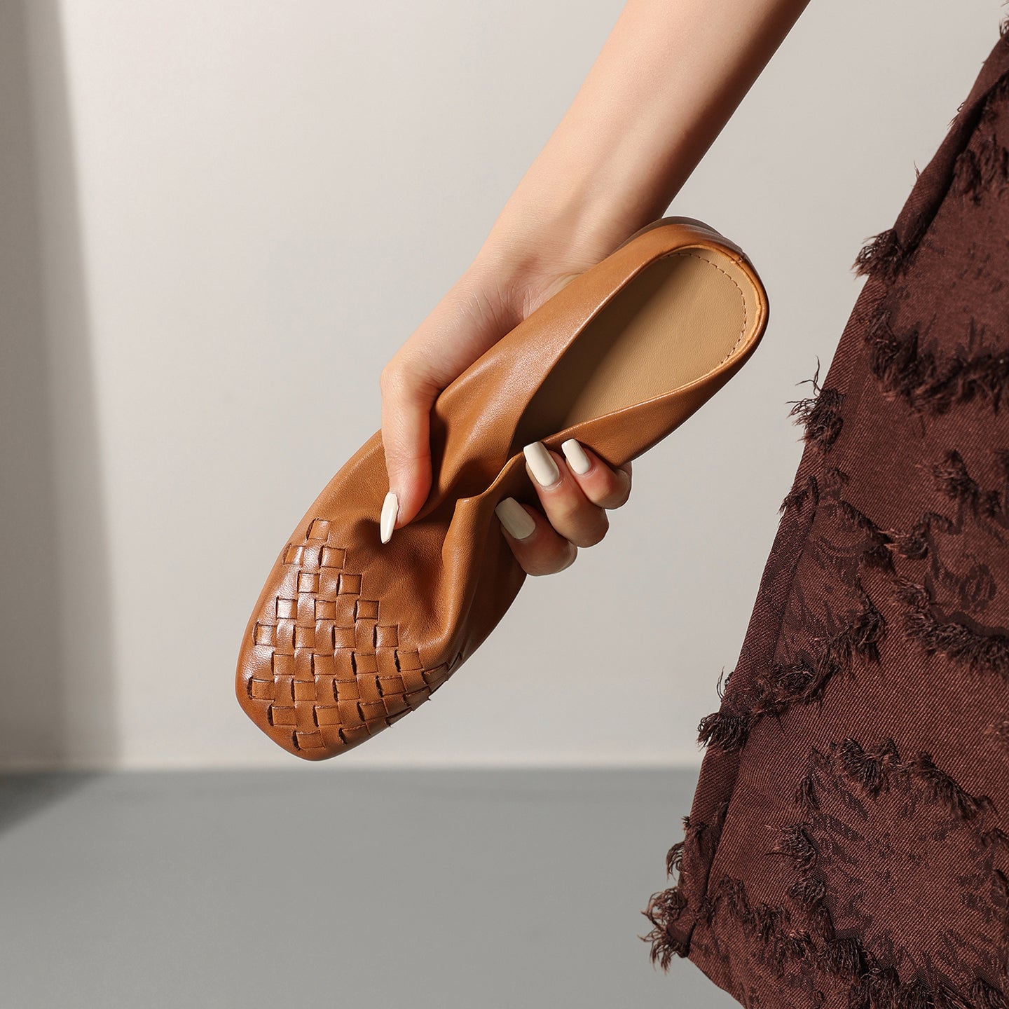 Sarah Express Hand-Woven Leather Square Toe Mule Loafers