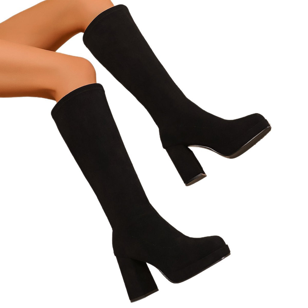 Sarah Express Women's Chunky Heel Square Toe Boots