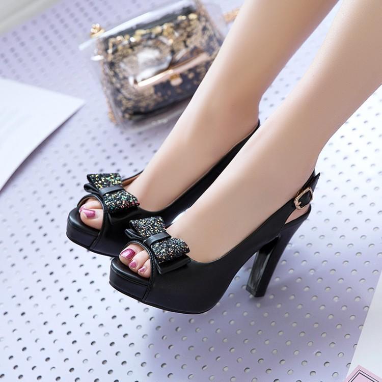 Sarah Express Bow Platform High Heel Round-Toe Shoes