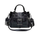 Sarah Express Double Layer Cowhide Leather Bucket Bag Black