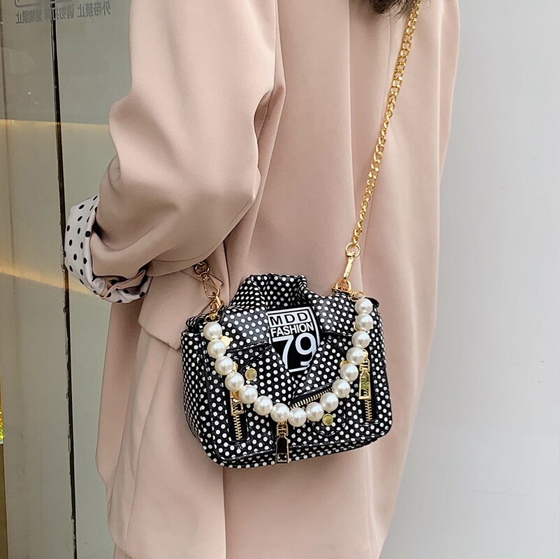 Sarah Express Polka Dot Messenger Bag With Pearl Handle