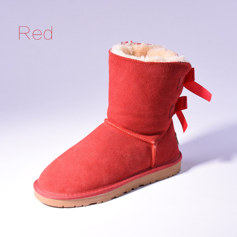 Sarah Express Women's Bow Detail Winter Snow Boots Red