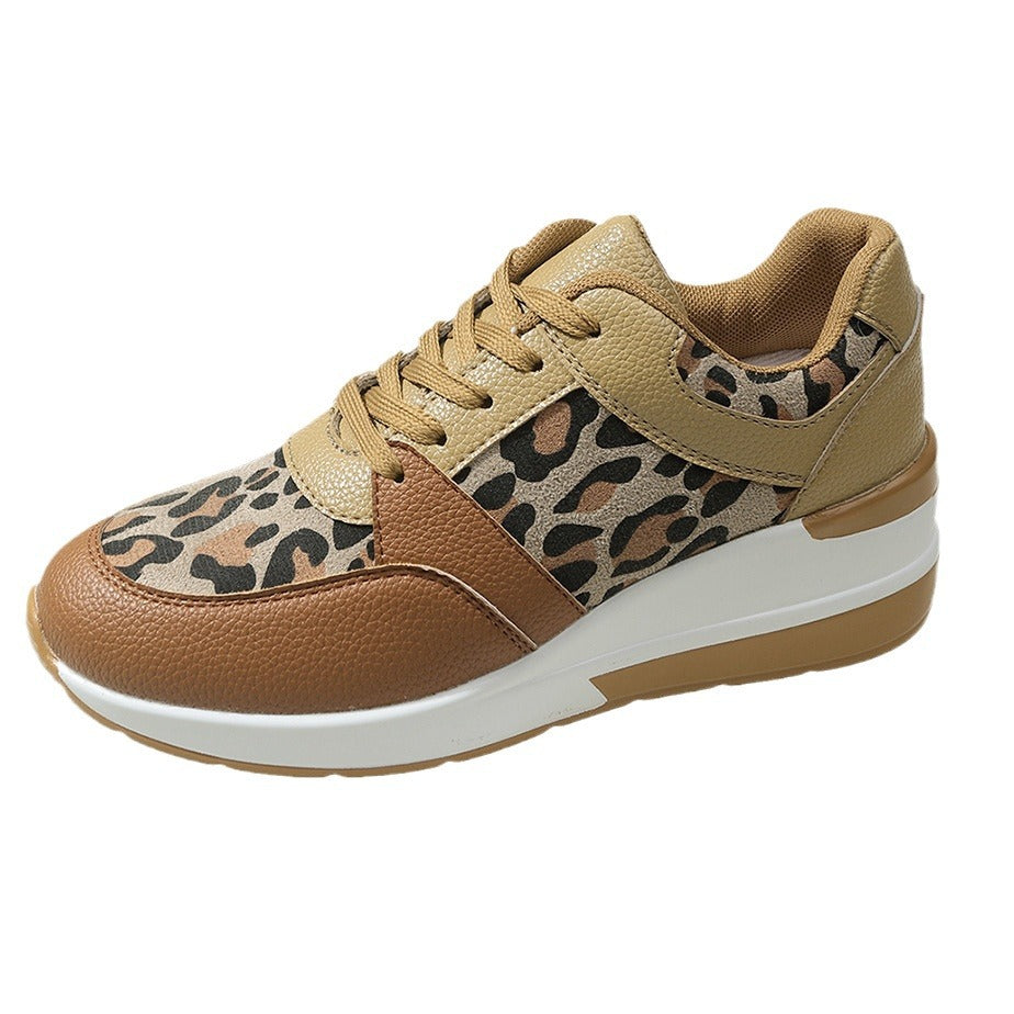 Sarah Express Leopard Print Lace Up Wedge Sneakers