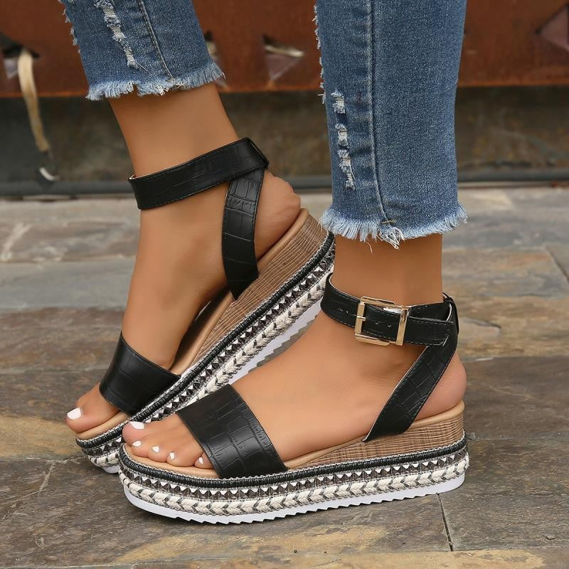 Sarah Express Women's Platform Buckle Strap Sandals