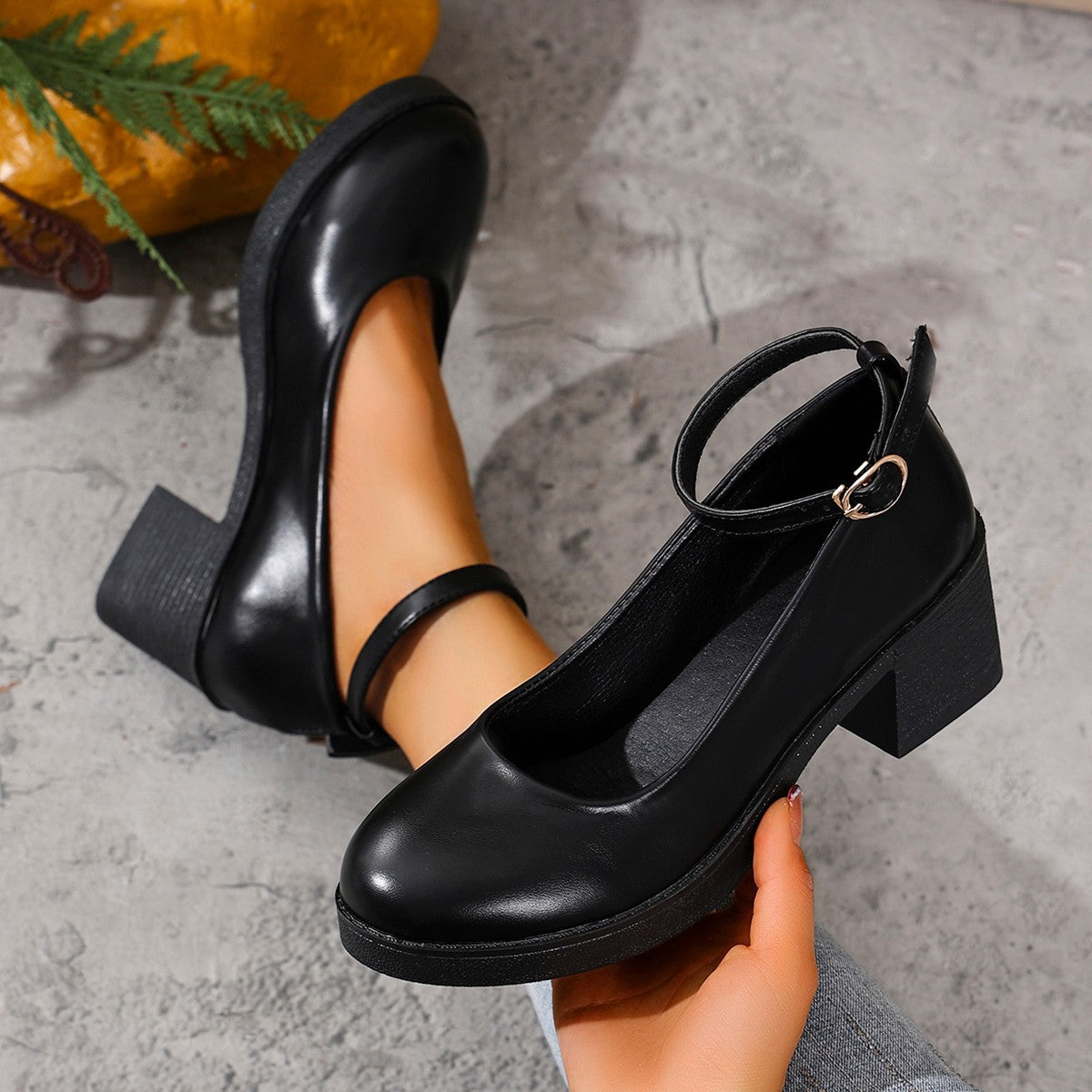 Sarah Express Round Toe Chunky Heel Mary Jane Shoes