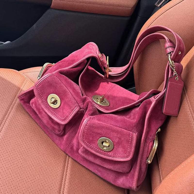 Sarah Express Retro Minimalist Suede Shoulder Bag