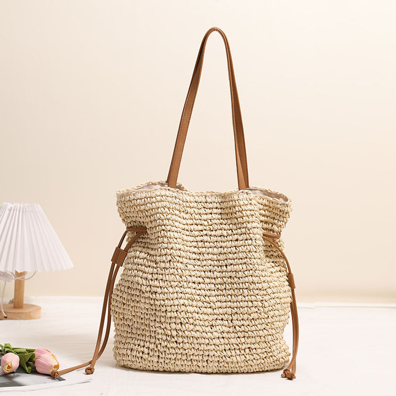 Sarah Express Braided Straw Drawstring Shoulder Bag