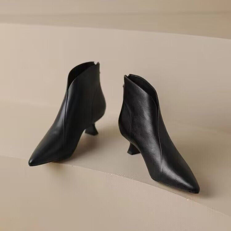 Sarah Express Pointed Toe Kitten Heel Ankle Boots Black