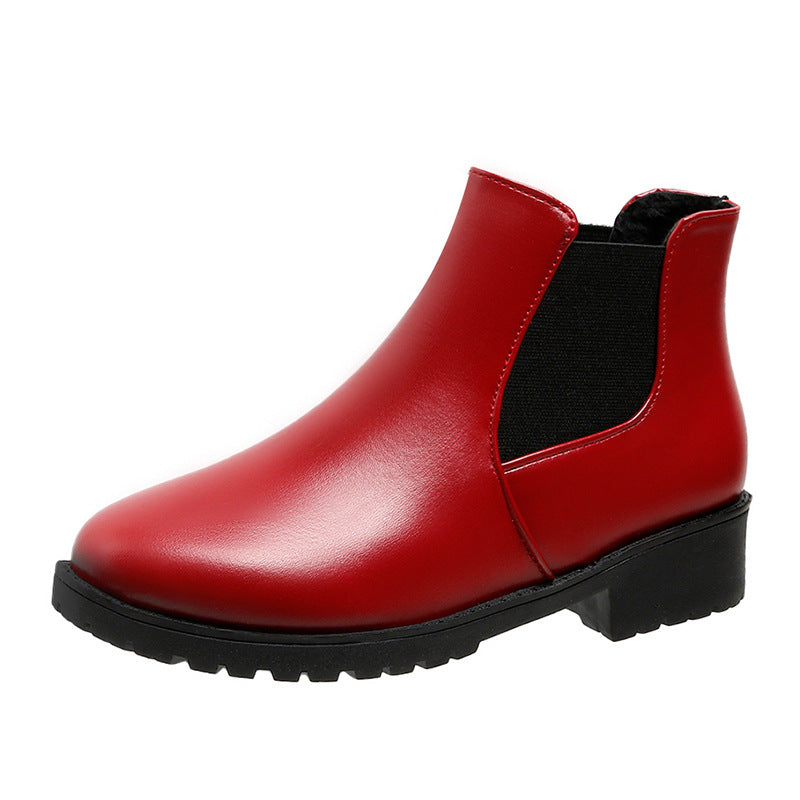 Sarah Express Red Chunky Heel Ankle Boots