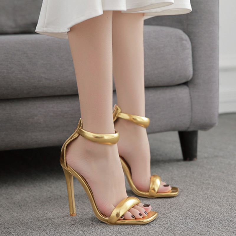Sarah Express Open Toe Stiletto Sandals with Back Zipper Gold