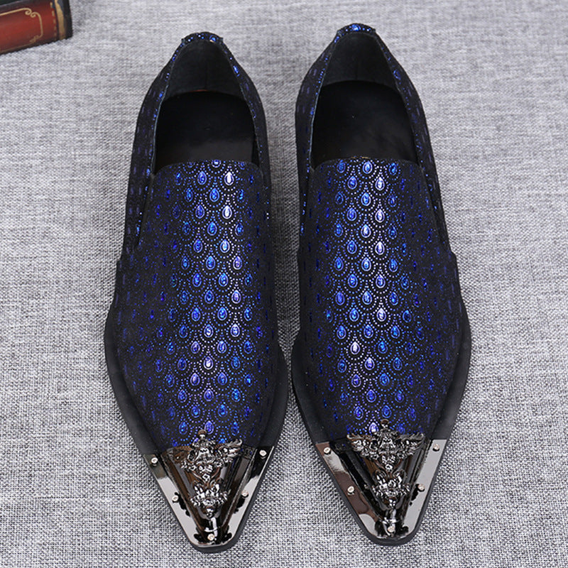 Sarah Express Men's Blue Embossed Pointed Toe Shoes