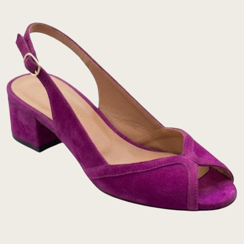 Sarah Express Purple Peep-Toe Slingback Block Heels