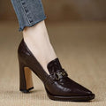 Sarah Express Retro Chunky Heel Pointed Toe Pumps Brown