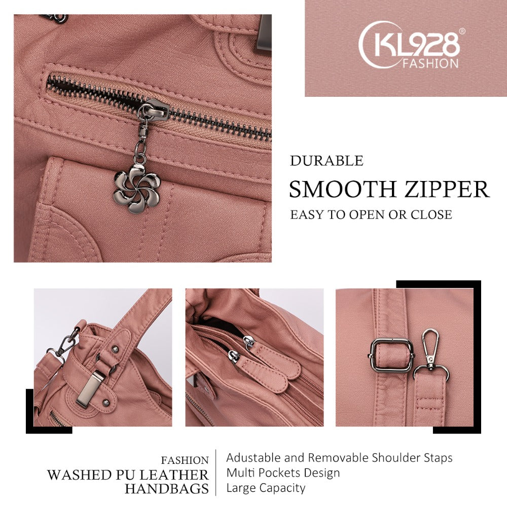 Sarah Express Soft Leather Multi-Pocket Messenger Bag