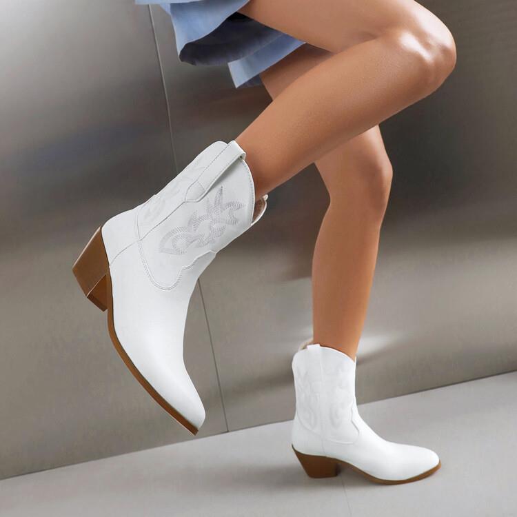 Sarah Express Embroidered Pointed Toe Mid-Calf Boots